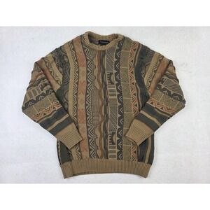 Cotton On Garments 3D Coogi Style Pullover Knit Sweater Men Medium Brown Black